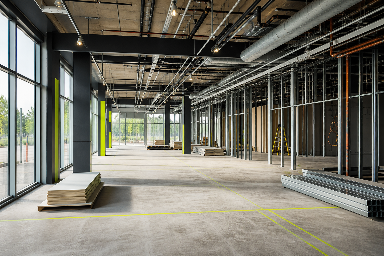 Commercial construction interior prepared for fit-out