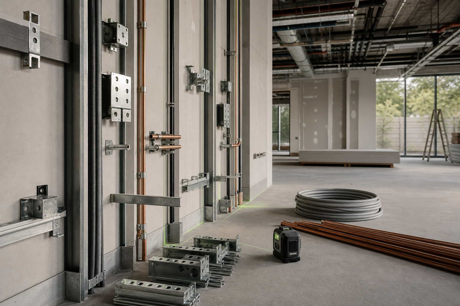 Fit-ready construction installation services and prepared wall details